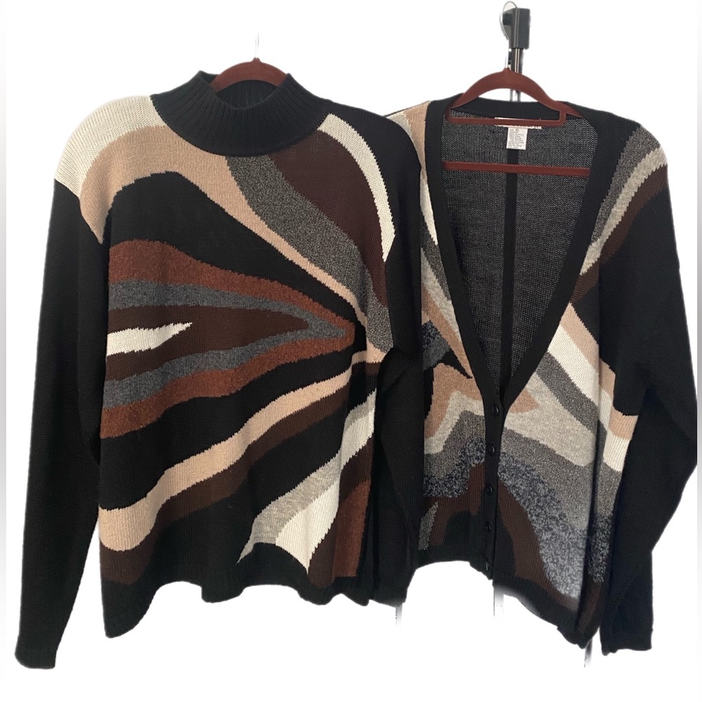 DRESSBARN (BUNDLE) 2 pcs WOOL BLEND CARDIGAN & MOCKNECK SWEATER SIZE L